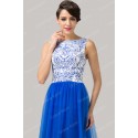High Neck Royal Blue Tulle Ball Gown Evening Dress Appliques Plus Size Formal Prom Dresses 2015 Long Party Gown in Floor 6106