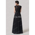 High Quality Floor Length Cap Sleeve Party Prom Dress Long Black Lace Formal Evening Gown Women Mother of the Bride dresses 6127