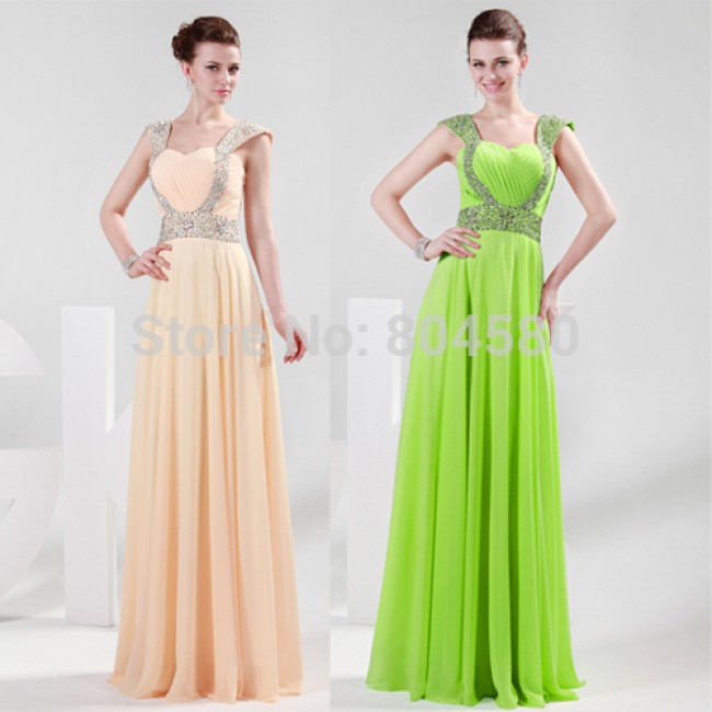 Hot Bead Strapless Floor Length Lady Dress Chiffon Prom dresses Formal dress Party Evening Elegant CL4446