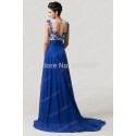 Hot Sale Grace Karin Women Backless Sexy Winter dress Fashion Blue Sleeveless Print Evening Party Gown Long Prom dresses CL6147