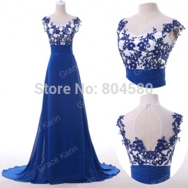 Hot Sale Grace Karin Women Backless Sexy Winter dress Fashion Blue Sleeveless Print Evening Party Gown Long Prom dresses CL6147