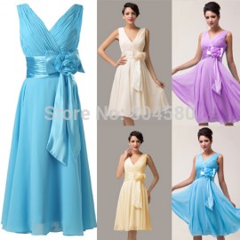Hot Sale  Stock Deep V-Neck Knee Length Cheap Party Gown Chiffon short Prom Dresses Fashion Evening dress  CL6015
