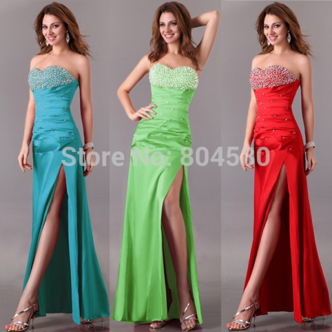 Hot Sale Sexy Sweetheart Beaded Fashion Women Bandage dress split Long evening dress Casual Party Gown CL2588 