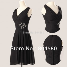 Hot Selling  A-line V-neck Knee-length Chiffon Ball Prom Gown Short Evening Dress  CL3440