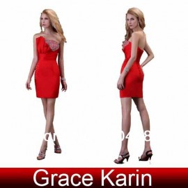 Hot Selling  Grace Karin Sexy Strapless Satin column Prom Red Evening dresses,Cocktail Dress 8 Size via  CL3823