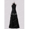 Hot Selling Fashion Floor-Length Halter Backless Evening Dress Black Formal Prom Party Gown  CL6074