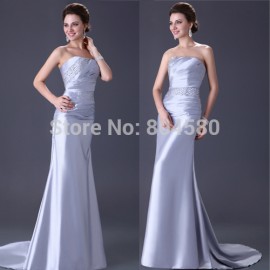 Hot Selling Strapless Beaded Silver Mermaid prom dress Floor Length Evening party Gown Women autumn dresses CL2427