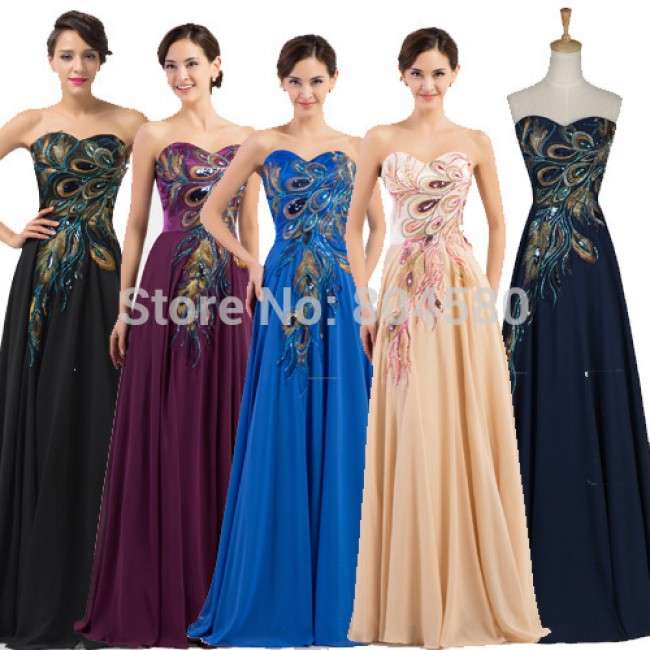 Hot 2015 Peacock Pattern Evening Party Gown Dress Plus Size Floor Length Vintage Prom dresses Long Celebrity Dinner Gowns CL6168