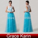 HotGrace karin stock Sleeveless Lace Applique Formal Evening Gowns Floor Length Celebrity dress Red Carpet Prom Dresses  CL6124