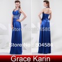 In Stock Cheap Beaded Empire Formal Prom Gown halter Evening Dresses  Blue Celebrity dress CL4406