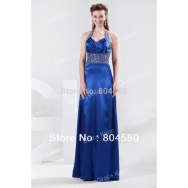 In Stock Cheap Beaded Empire Formal Prom Gown halter Evening Dresses  Blue Celebrity dress CL4406