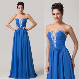 Lace Up Back Long Prom Dresses Floor length Gowns Royal Blue Chiffon Evening Dress 2015 Elegant Party Gown CL6154 