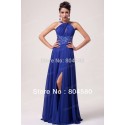Lady Charming Sexy Shinning Stock Split Front Chiffon Prom Dresses Long Party Gown Evening Dress blue CL6023