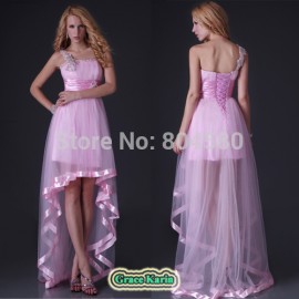 Latest dress designs One Shoulder Tulle Party Gown Short Front Long Back Evening Dresses Celebrity Prom Ball CL3829