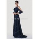 Navy Blue Plus Size   Fashion Sexy Women V Neck Popular Casual Bandage Dress Formal Long Prom dresses Half Sleeve CL6220 