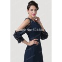 Navy Blue Plus Size   Fashion Sexy Women V Neck Popular Casual Bandage Dress Formal Long Prom dresses Half Sleeve CL6220 