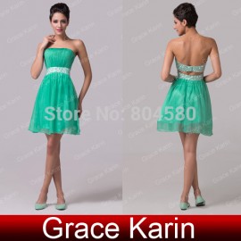   Grace Karion Off shoulder Knee Length Green Chiffon Cocktail party Dress Short prom Dresses Gown  CL6105 (AL12)