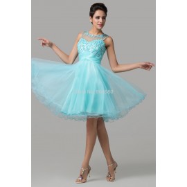   Plus Size Tank Ball Gown Blue Tulle Women Short Evening Party dresses Formal Gowns Prom dress Beading CL6151