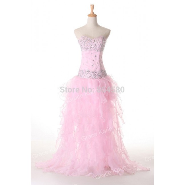   Sexy Women Elegant Strapless Ball Gown Organza Party Evening Dresses  Fashion CL4656