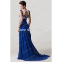  Cap Sleeve Floor Length Blue Chiffon Party Gown Embroidery Formal Evening dress Long Backless Banquet Prom dresses CL6147