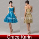  DesignGrace Karin Spaghetti Straps V-Neck Sequins Evening Party Gown Short Prom dresses mother of the bride dress CL6149