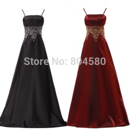  Fashion Ladies' Sexy Spaghetti straps Long Formal Evening Dress Women Prom Party Gown Black Satin dresses  CL4974