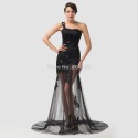  Grace karin One Shoulder Floor Length Black Evening dress lace long Prom party Gown  CL6100