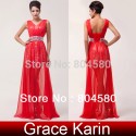 Lady Deep V Neck Chiffon+Sequins Floor Length Long Party Dress special occasion Formal Evening Dresses Red Prom Gown CL6004