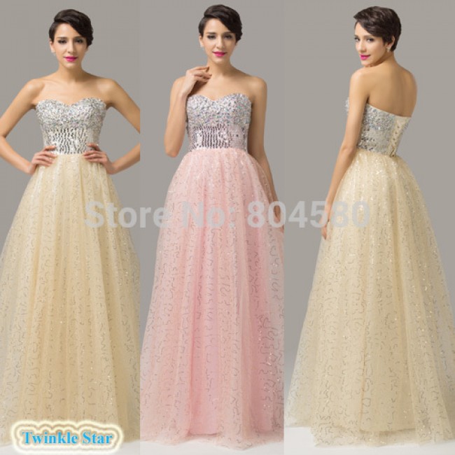  Strapless Tulle & Satin Lace-up back Prom long dress Formal Evening Gowns fashion bandage party dresses CL6150