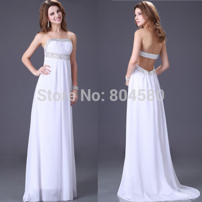  Stunning Strapless Beach Long evening dresses Women Celebrity dress White Prom Gown CL2426