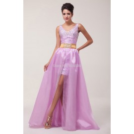  designGrace Karin Beaded Lady Dress Front Short Long Back Satin Long Evening Prom Dress Party Gown Formal dresses CL6038
