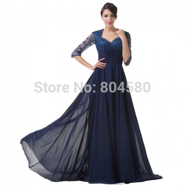 New Brand Chiffon Mother of the Bride Lace Evening Dresses Half Sleeve Formal Prom Party Gown Long Celebrity Dress 2015 CL6234
