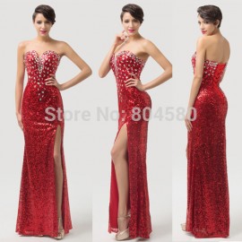 Grace karin Strapless Split Ball Party Gown Sequins Red Carpet dresses Long prom dress Formal evening gowns CL6102