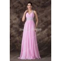 Real Images V Neck One Shoulder Floor Length Pink Long Chiffon Crystal Formal Evening Dresses  Women Party Gown CL6239 