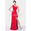Red Carpet One Shoulder Floor Length Bandage dress Sleeveless Front Side Celebrity dresses Women Prom Evening Party Gown CL6275 