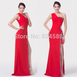 Red Carpet One Shoulder Floor Length Bandage dress Sleeveless Front Side Celebrity dresses Women Prom Evening Party Gown CL6275 