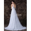 Sexy Double V Neck Pleated Embroidery Floor Length Chiffon Evening Dress White Long Prom Gown Formal Party dresses Women CL6252
