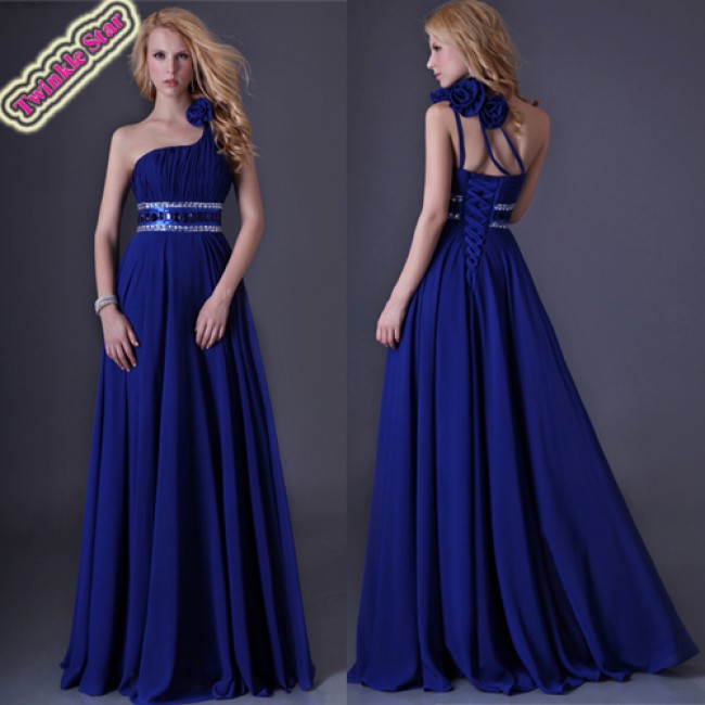 Sexy Stock One shoulder Chiffon Banquet Party Gown Birthday Prom Celebrity dresses Long Maxi Evening Dress  CL3516