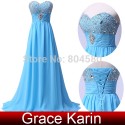 Sexy Women Floor Length Sleeveless Blue/Yellow Beads Chiffon Bandage Prom dresses Long Evening Party Dress Gown in Stock CL3524