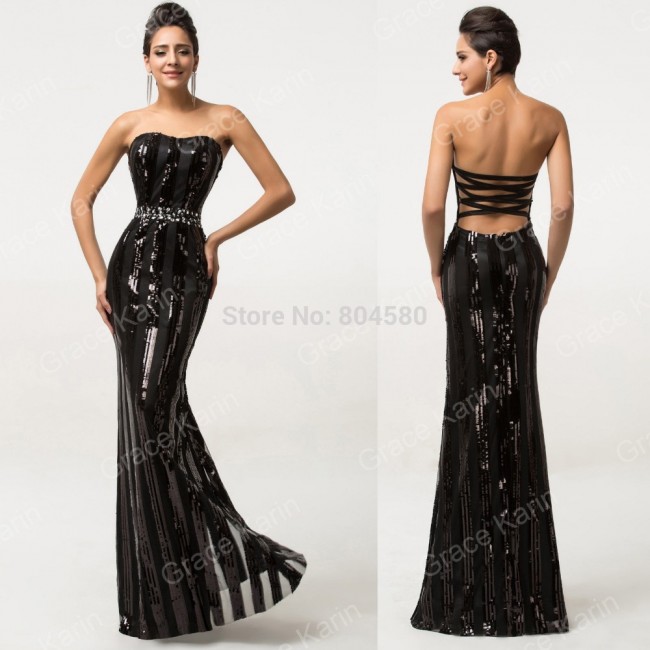 Sexy Summer Cool Design Black Backless Large Size Evening Dresses Bandage Long Prom Dress 2015 Formal Party Gown Women D7591