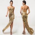 Sexy Women High Split Sequined Prom Gown Floor Length Formal Evening Dress Stones Cheap Bandage dresses Long Party Gowns D7589