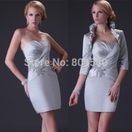 Special Offer   Strapless Sheath Column Party Dress Short Satin Evening Dress with Jacket CL3826