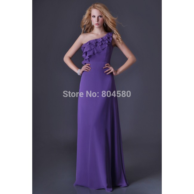Stock One shoulder Purple evening dress Long Party Gown Formal Prom Dresses Graduation  CL3464