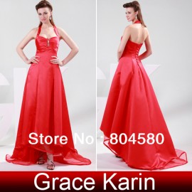 Stock Red halter Sweetheart Satin Floor Length Long Prom dresses Formal Evening Gown dress  CL4420