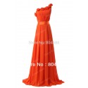 Top Quality Stock One shoulder Chiffon Prom Party Gown Flower Evening Dress Long CL6020