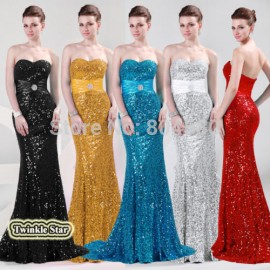 Top QualityStock Strapless Floor Length Long Bandage Dress Women Mermaid Evening Dresses Formal Prom Party Gown Sequins CL4409