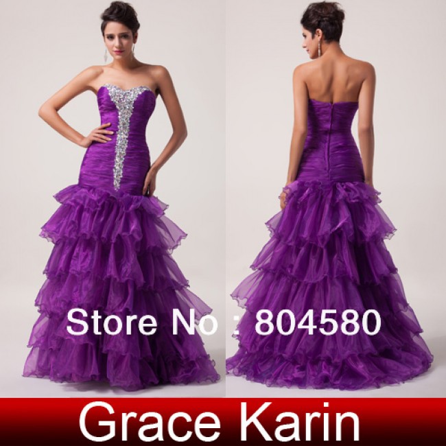 Top Selling Strapless Voile Layers Design Floor-length mermaid evening dresses Long prom Party Gown  CL6034