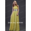 Top Selling Stock  Chiffon Yellow Long Evening Prom dresses One shoulder Beach maxi dress CL3419