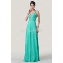 Turquoise Deep V Neck A Line Chiffon Formal Prom Gown Long  Floor Length Women Celebrity Evening Party dress Ball   CL6244