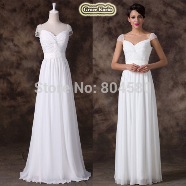 White Color Cap Sleeve A Line Floor Length Prom party Dress Formal Gowns Women Sexy Long Bridesmaid Dresses  Backless CL6174